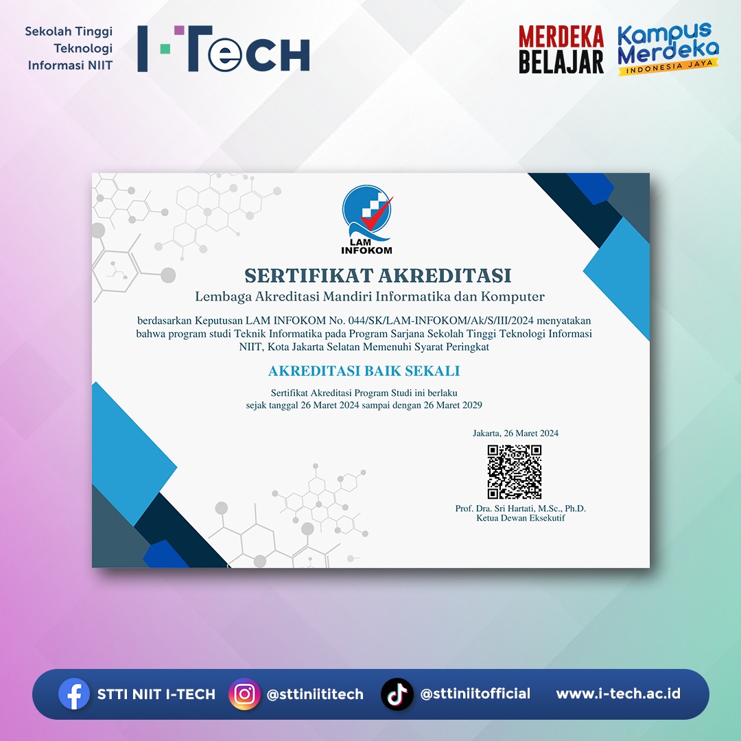 Kabar gembira STTI NIIT I-Tech berhasil meraih peringkat Akreditasi Baik Sekali